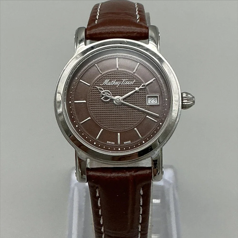 Mathey-Tissot D31186 Womens Watch 28mm Brown Dial Date Leather Swiss New Battery